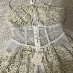 Free People Lace Chemise in Cream and White